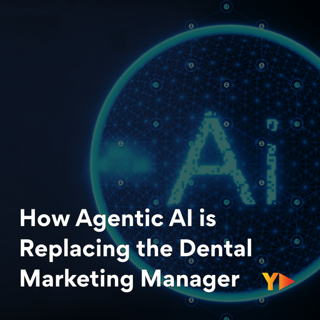 A futuristic digital dashboard displaying Agentic AI workflows, automated patient scheduling metrics, and local SEO analytics for a modern dental practice.